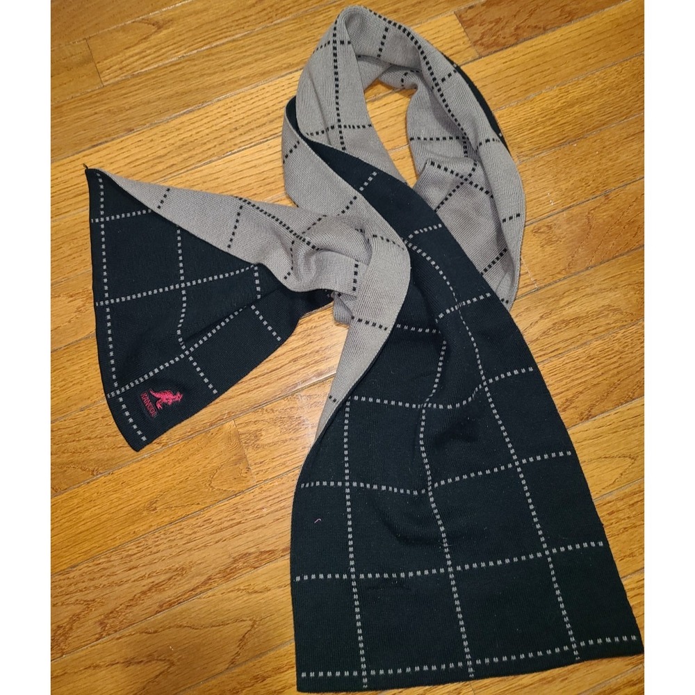 Kangol‎ Black Tan Scarf 56"x11" Acrylic Fiber Two sided